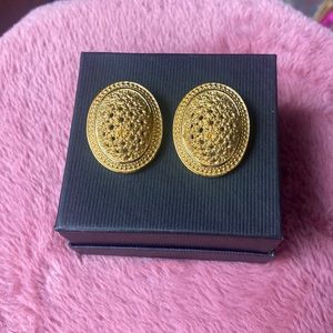 Christian Dior Vintage Gold-finish Oval Clip On Earrings